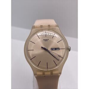 Swatch Swiss Made Womens Peach Tone Quartz Watch Works New Battery!